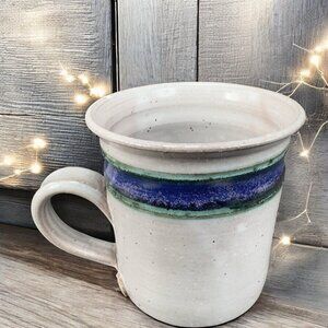 Vintage Studio Art Pottery Coffee Mug Cup Stoneware Artist Marked Mug Blue Green